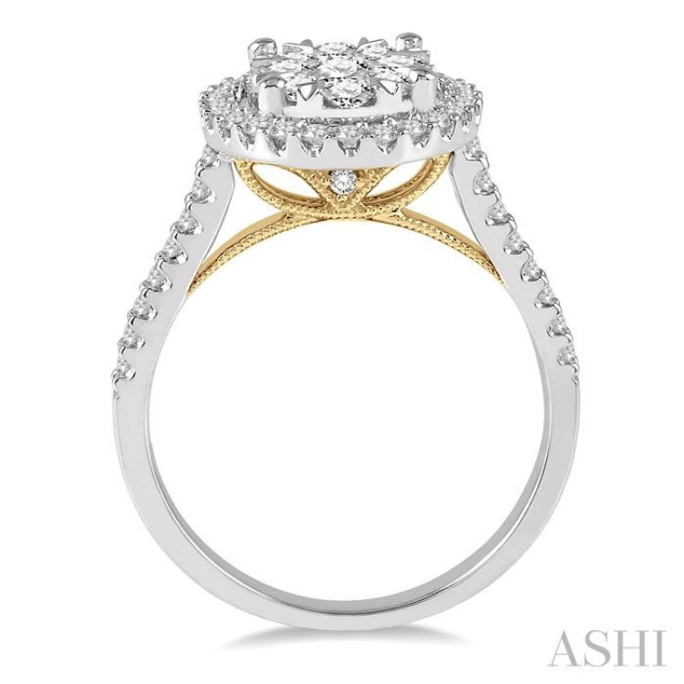 1 ctw Round Diamond Lovebright Oval Shape Halo Engagement Ring in 14K White and Yellow Gold