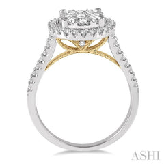 1 ctw Round Diamond Lovebright Oval Shape Halo Engagement Ring in 14K White and Yellow Gold
