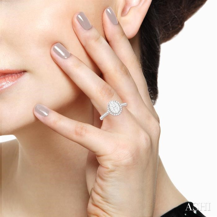 1/2 ctw Round Diamond Lovebright Oval Shape Halo Engagement Ring in 14K White and Yellow Gold