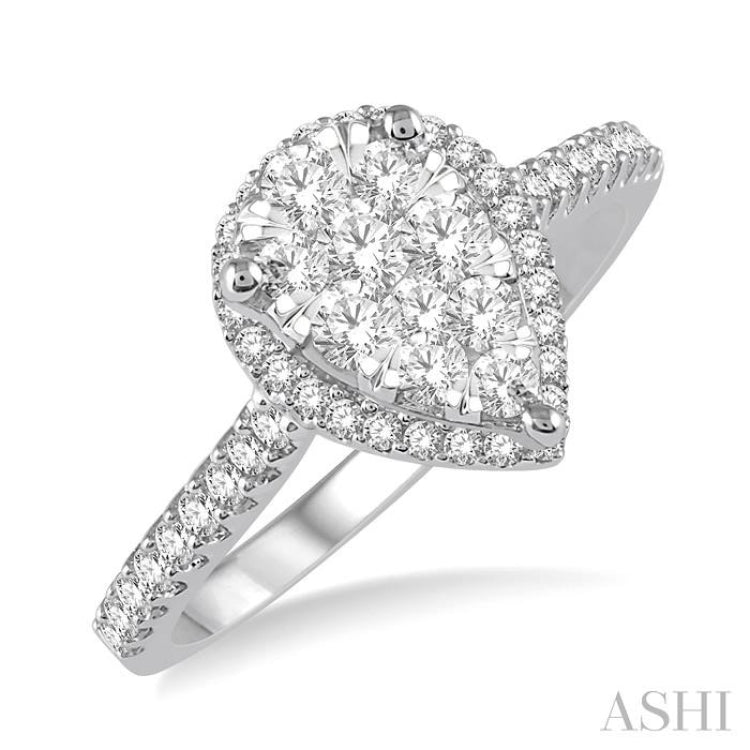 1/2 ctw Pear Shape Round Cut Diamond Lovebright Ring in 14K White and Rose Gold