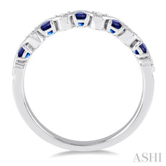1.8 MM Sapphire and 1/6 ctw Round Cut Diamond Precious Waves Wedding Band in 14K White Gold