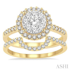 1 ctw Round Shape Diamond Lovebright Wedding Set with 3/4 ctw Engagement Ring and 1/4 ctw Wedding Band in 14K Yellow and White Gold