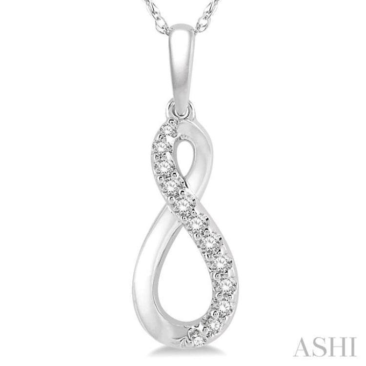 1/10 ctw Figure Eight Round Cut Diamond Infinity Petite Pendant in 10K White Gold with chain