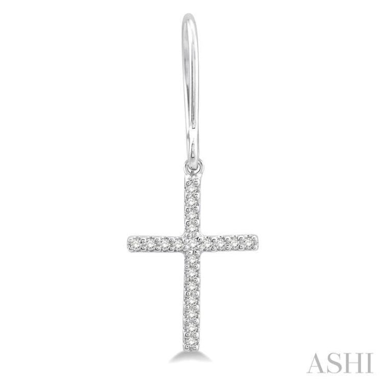 1/6 ctw Cross Charm Round Cut Diamond Fashion Petite Earrings in 10K White Gold