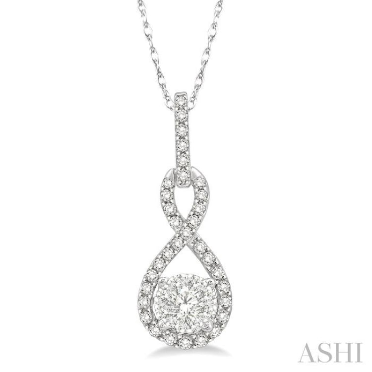 1/4 ctw Winding Round Cut Diamond Lovebright Pendant With Link Chain in 14K White Gold