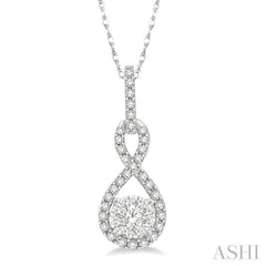 1/4 ctw Winding Round Cut Diamond Lovebright Pendant With Link Chain in 14K White Gold