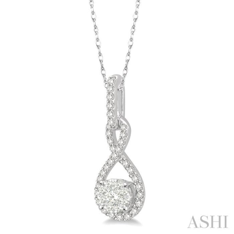 1/4 ctw Winding Round Cut Diamond Lovebright Pendant With Link Chain in 14K White Gold