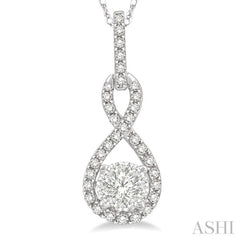 1/4 ctw Winding Round Cut Diamond Lovebright Pendant With Link Chain in 14K White Gold