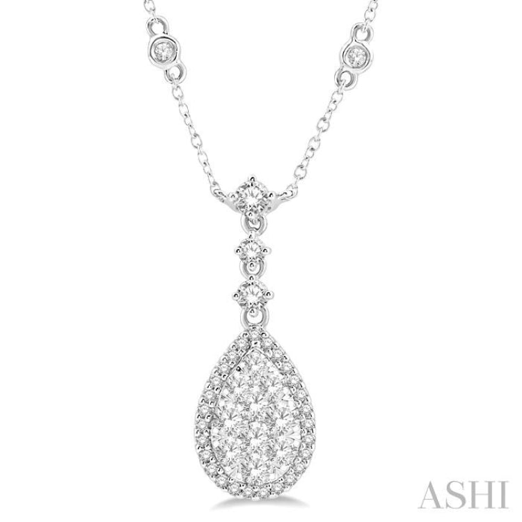 1 ctw Pear Shape Round Cut Diamond Lovebright Necklace in 14K White Gold