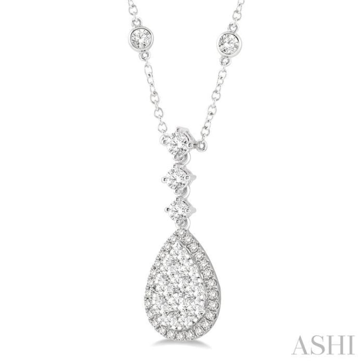 1 ctw Pear Shape Round Cut Diamond Lovebright Necklace in 14K White Gold
