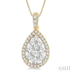 1 ctw Pear Shape Diamond Lovebright Pendant in 14K Yellow and White Gold with Chain