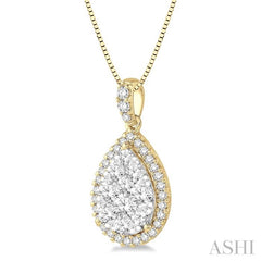 1 ctw Pear Shape Diamond Lovebright Pendant in 14K Yellow and White Gold with Chain