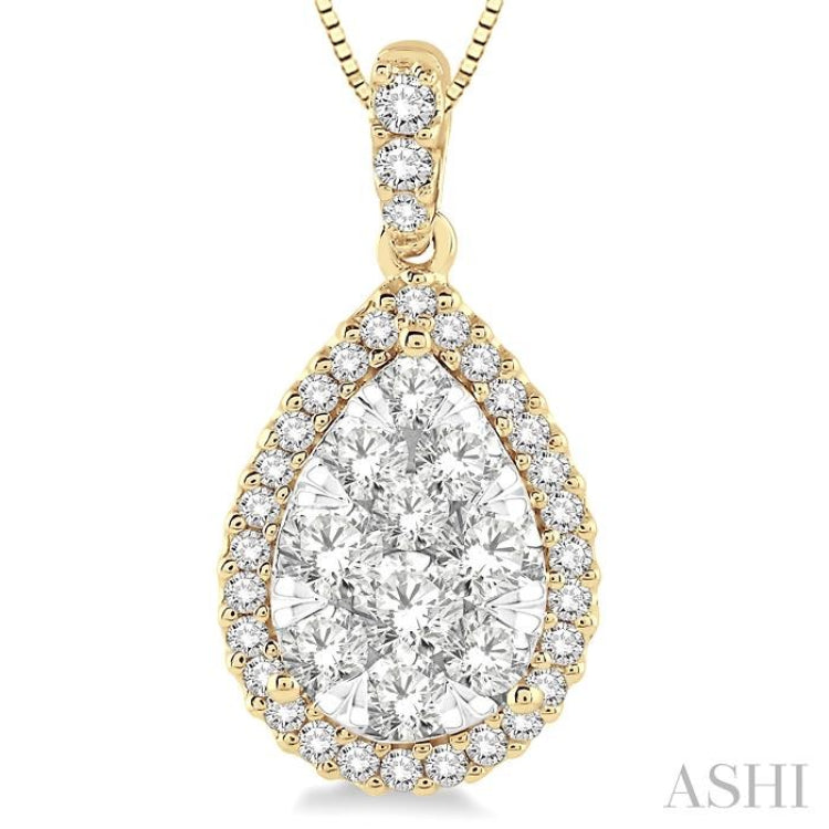 1 ctw Pear Shape Diamond Lovebright Pendant in 14K Yellow and White Gold with Chain