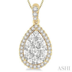 1 ctw Pear Shape Diamond Lovebright Pendant in 14K Yellow and White Gold with Chain