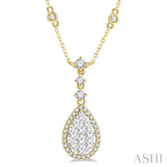 1 ctw Round Cut Lovebright Diamond Pear Shape Necklace in 14K Yellow and White Gold