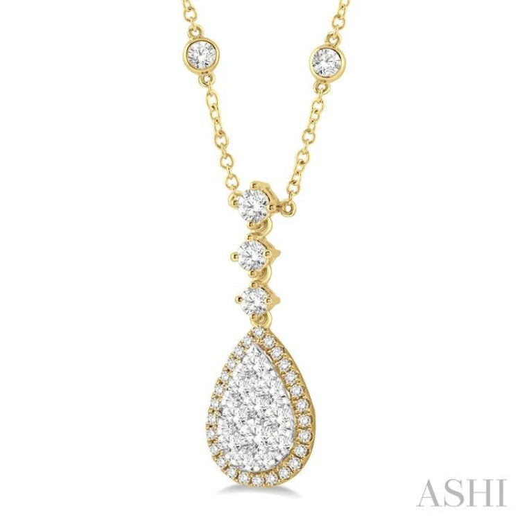 1 ctw Round Cut Lovebright Diamond Pear Shape Necklace in 14K Yellow and White Gold
