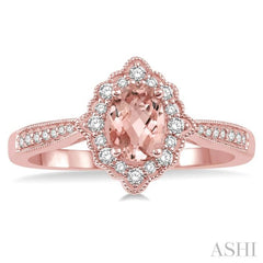 6x4 MM Oval Shape Morganite and 1/5 ctw Round Cut Diamond Semi Precious Ring in 10K Rose Gold