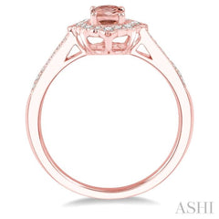 6x4 MM Oval Shape Morganite and 1/5 ctw Round Cut Diamond Semi Precious Ring in 10K Rose Gold