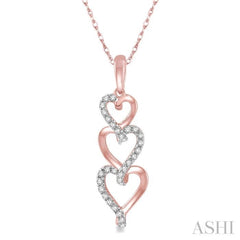 1/8 ctw Ascending Interlocked Heart Round Cut Diamond Pendant With Link Chain in 10K Rose Gold