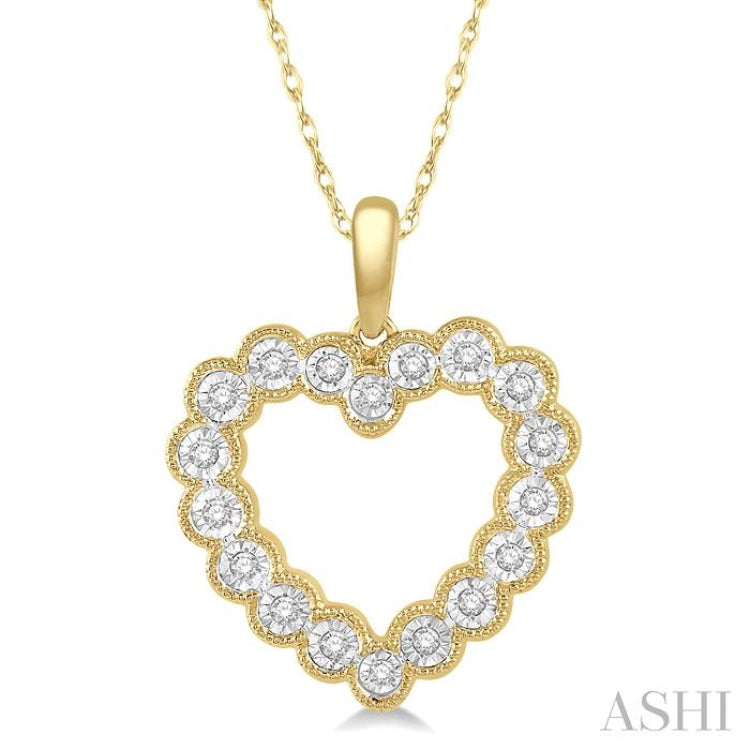 1/8 ctw Heart Charm Round Cut Diamond Pendant With Link Chain in 10K Yellow Gold