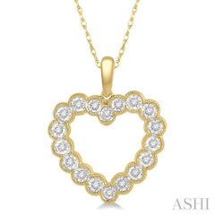 1/8 ctw Heart Charm Round Cut Diamond Pendant With Link Chain in 10K Yellow Gold