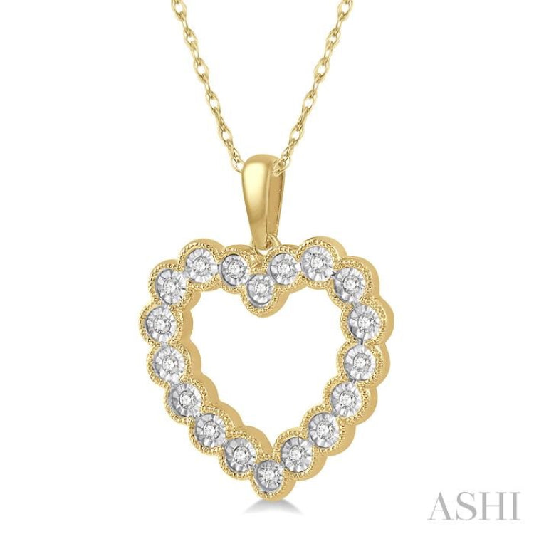 1/8 ctw Heart Charm Round Cut Diamond Pendant With Link Chain in 10K Yellow Gold
