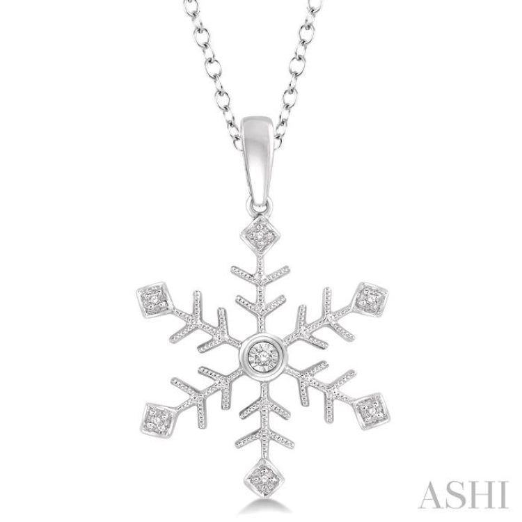 1/50 ctw Snowflake Round Cut Diamond Pendant in Sterling Silver with chain