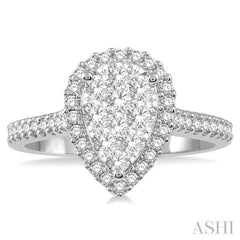 3/4 ctw Pear Shape Round Cut Diamond Lovebright Cluster Ring in 14K White and Rose Gold