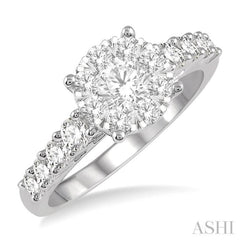 1 1/10 ctw Round Cut Lovebright Diamond Ring in 14K White Gold