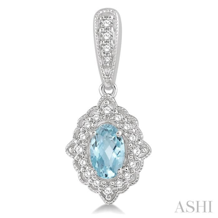 5x3 MM Oval Shape Aquamarine and 1/4 ctw Round Cut Diamond Semi Precious Earrings in 10K White Gold