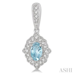 5x3 MM Oval Shape Aquamarine and 1/4 ctw Round Cut Diamond Semi Precious Earrings in 10K White Gold