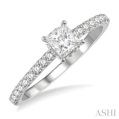 5/8 ctw Princess Center Stone Ladies Engagement Ring with 3/8 Ct Princess Cut Center Stone in 14K White Gold