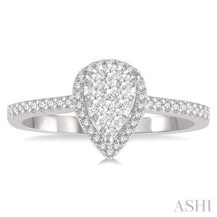1/3 ctw Pear Shape Round Cut Diamond Lovebright Ring in 14K White and Rose Gold