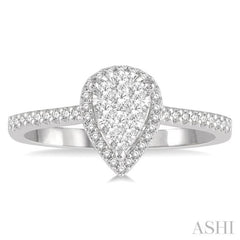 1/3 ctw Pear Shape Round Cut Diamond Lovebright Ring in 14K White and Rose Gold