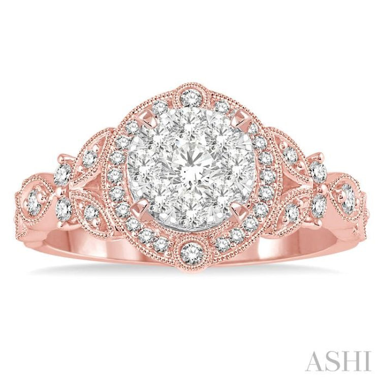 5/8 ctw Diamond Lovebright Engagement Ring in 14K Rose and White Gold