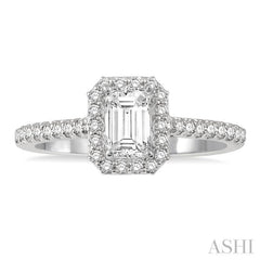 3/8 ctw Emerald Shape Engagement Ring with 1/4 Ct Emerald Cut Center Stone in 14K White Gold