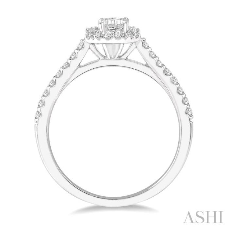 3/8 ctw Emerald Shape Engagement Ring with 1/4 Ct Emerald Cut Center Stone in 14K White Gold