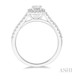 3/8 ctw Emerald Shape Engagement Ring with 1/4 Ct Emerald Cut Center Stone in 14K White Gold