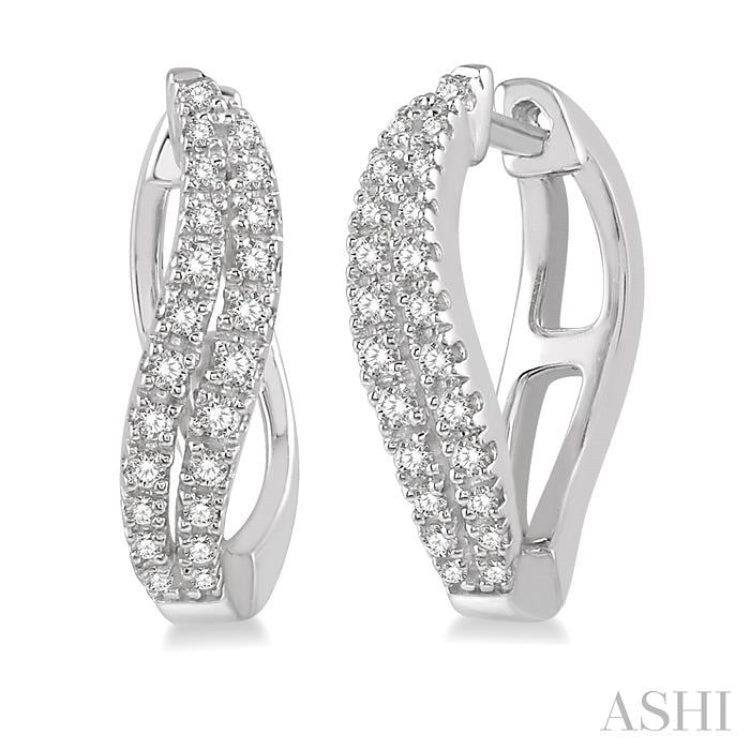 1/4 ctw Curved Leaf Round Cut Diamond Hoop Earrings in 10K White Gold