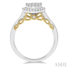 3/4 ctw Pear Shape Lovebright Round Cut Diamond Ring in 14K White and Yellow Gold