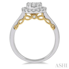3/4 ctw Oval Shape Lovebright Round Cut Diamond Ring in 14K White and Yellow Gold