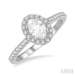 3/8 ctw Diamond Ladies Engagement Ring with 1/4 Ct Oval Cut Center Stone in 14K White Gold