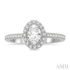 3/8 ctw Diamond Ladies Engagement Ring with 1/4 Ct Oval Cut Center Stone in 14K White Gold