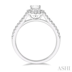 3/8 ctw Diamond Ladies Engagement Ring with 1/4 Ct Oval Cut Center Stone in 14K White Gold