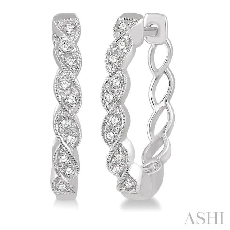 1/6 ctw Braided Pattern Round Cut Diamond Hoop Earrings in 10K White Gold