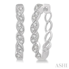 1/6 ctw Braided Pattern Round Cut Diamond Hoop Earrings in 10K White Gold