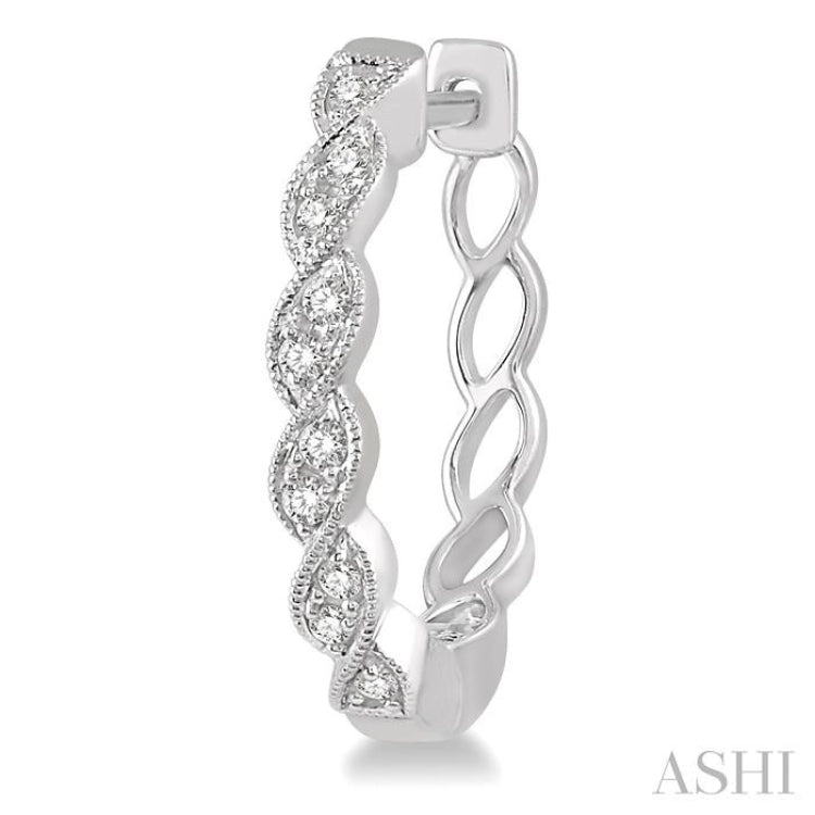 1/6 ctw Braided Pattern Round Cut Diamond Hoop Earrings in 10K White Gold