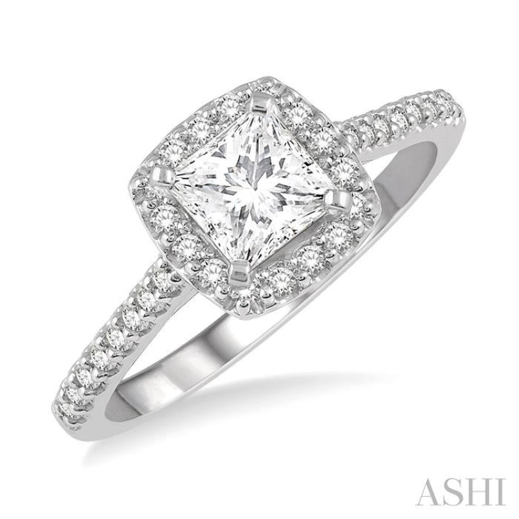 1/3 ctw Square Shape Diamond Semi-Mount Engagement Ring in 14K White Gold