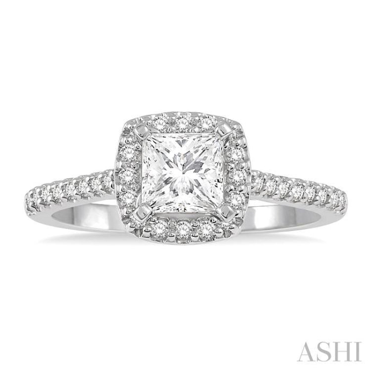 1/3 ctw Square Shape Diamond Semi-Mount Engagement Ring in 14K White Gold