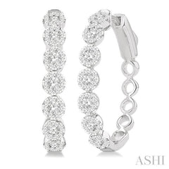 1 ctw Round Cut Lovebright Diamond Hoop Earrings in 14K White Gold